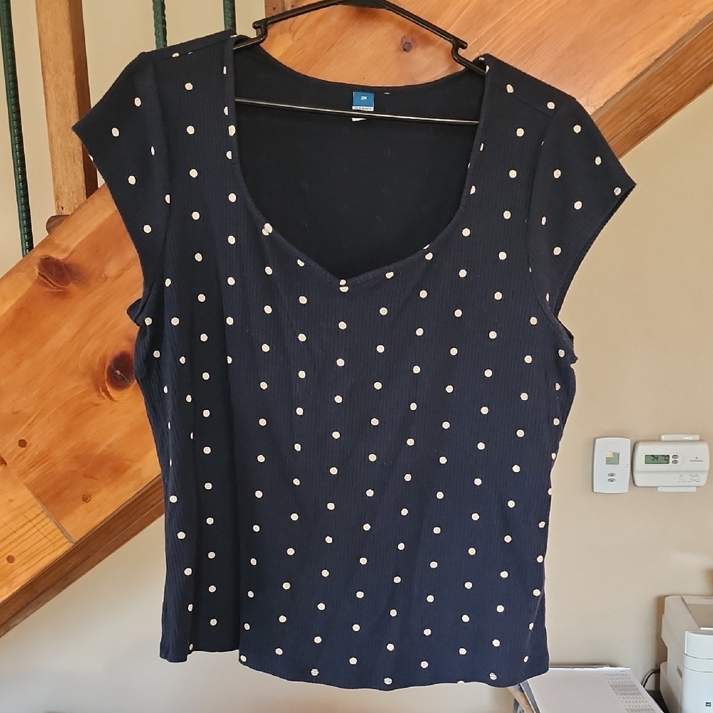 Old Navy Navy Blue Polka Dot Short Sleeve Top